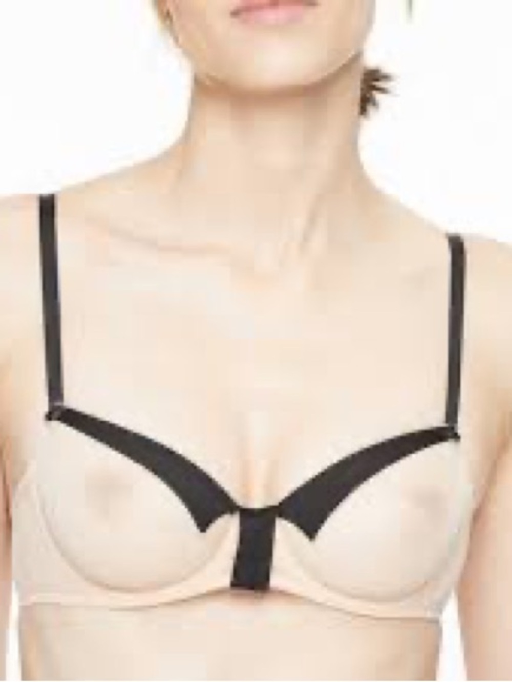 Chantal Thomass Tuxedo bra featuring semi-sheer beige mesh cups